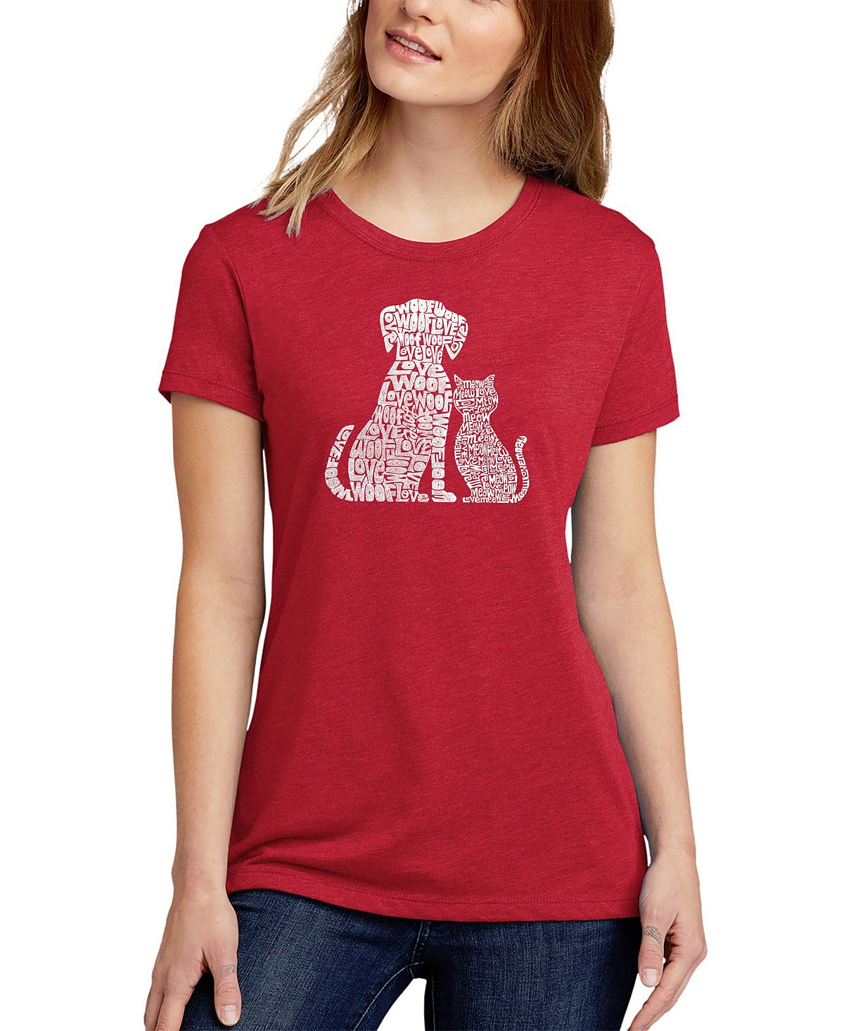 Женская футболка premium blend word art dogs and cats LA Pop Art, красный