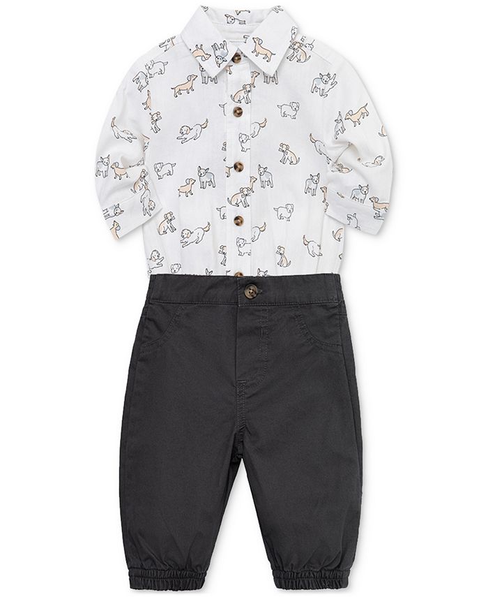 Хлопковое боди и штаны с принтом Puppy Fun для маленьких мальчиков, комплект из 2 предметов Little Me, черный брюки me