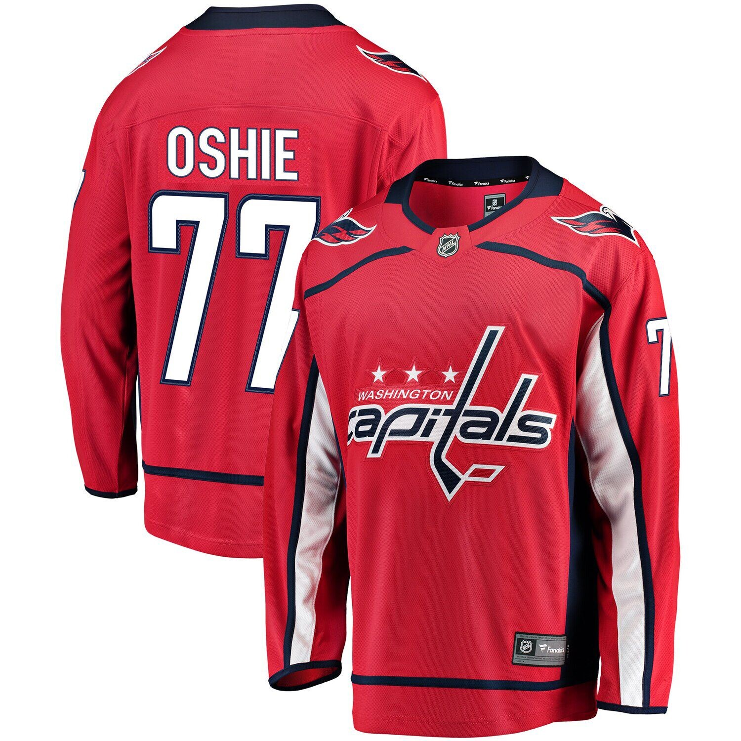 

Мужская красная футболка с логотипом TJ Oshie Washington Capitals для игрока отколовшейся команды Fanatics, Красный