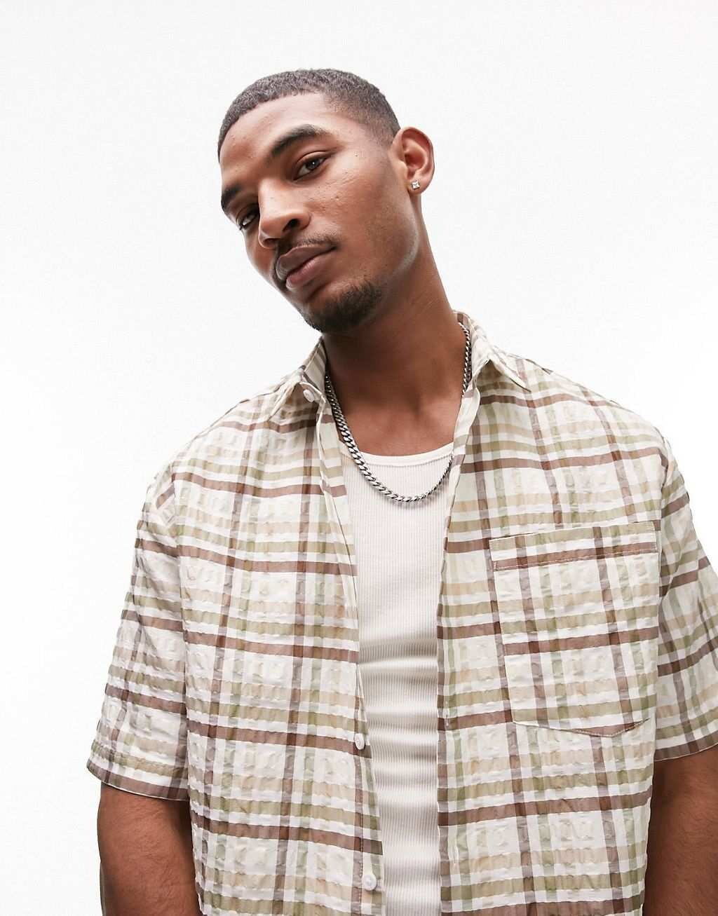 

Зелено-коричневая рубашка в клетку Topman