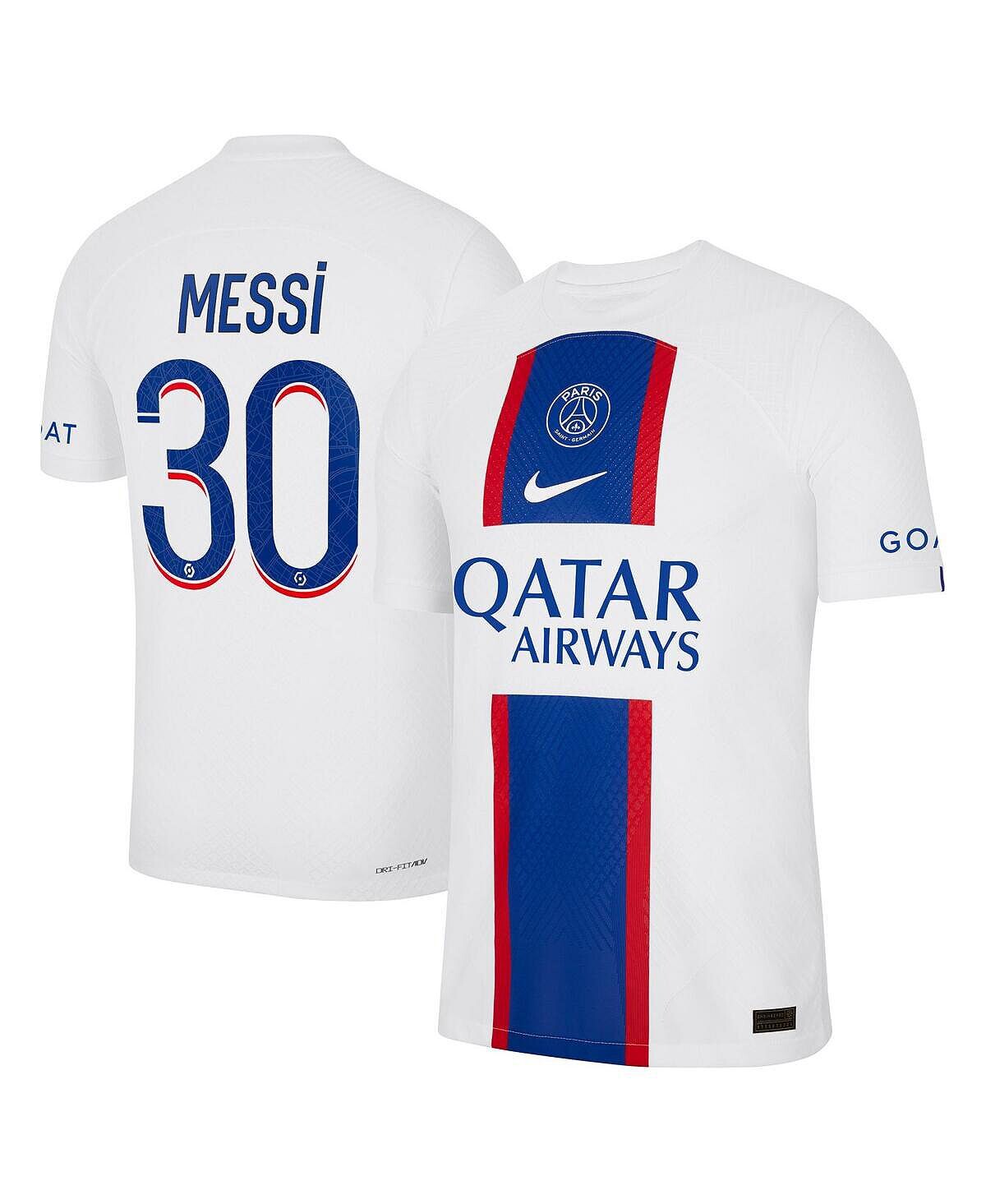 

Мужская футболка lionel messi white paris saint-germain 2022/23 third vapor match authentic player jersey Nike, белый
