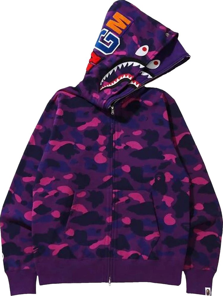 Худи BAPE Color Camo Shark Wide Full Zip Double Hoodie 'Purple', фиолетовый - фото