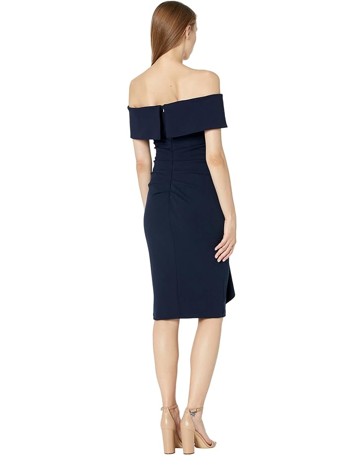 Платье XSCAPE Short Off-the-Shoulder Scuba Crepe Ruffle, темно-синий