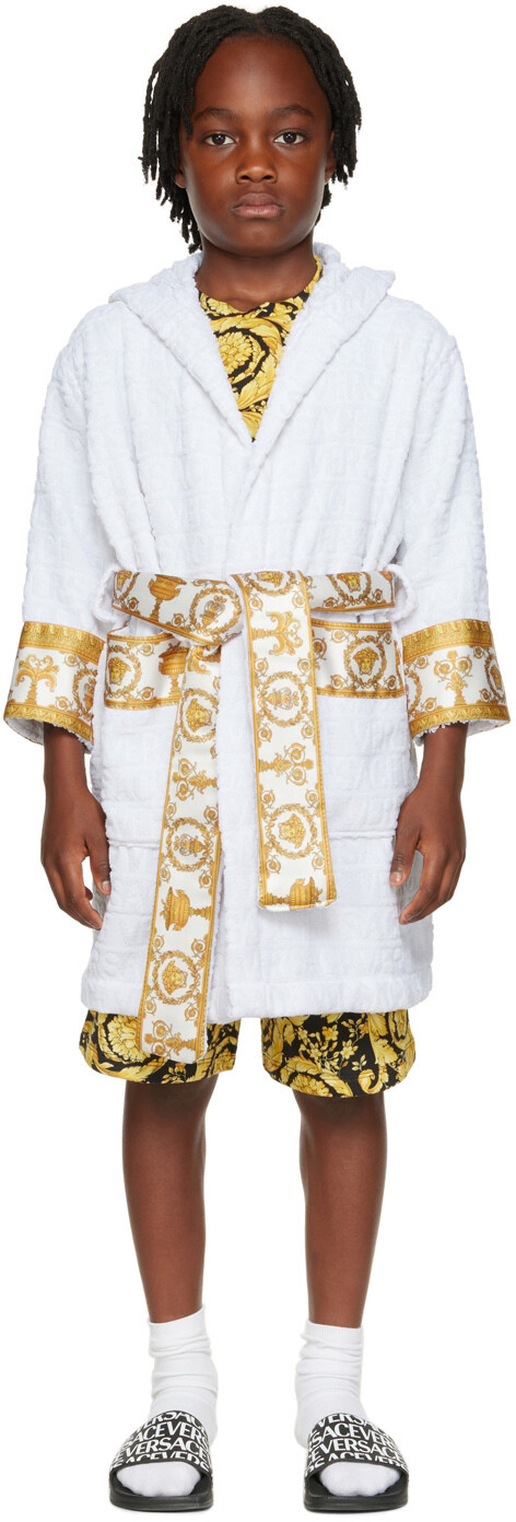 

Детский белый халат с капюшоном 'I Heart Baroque' Versace