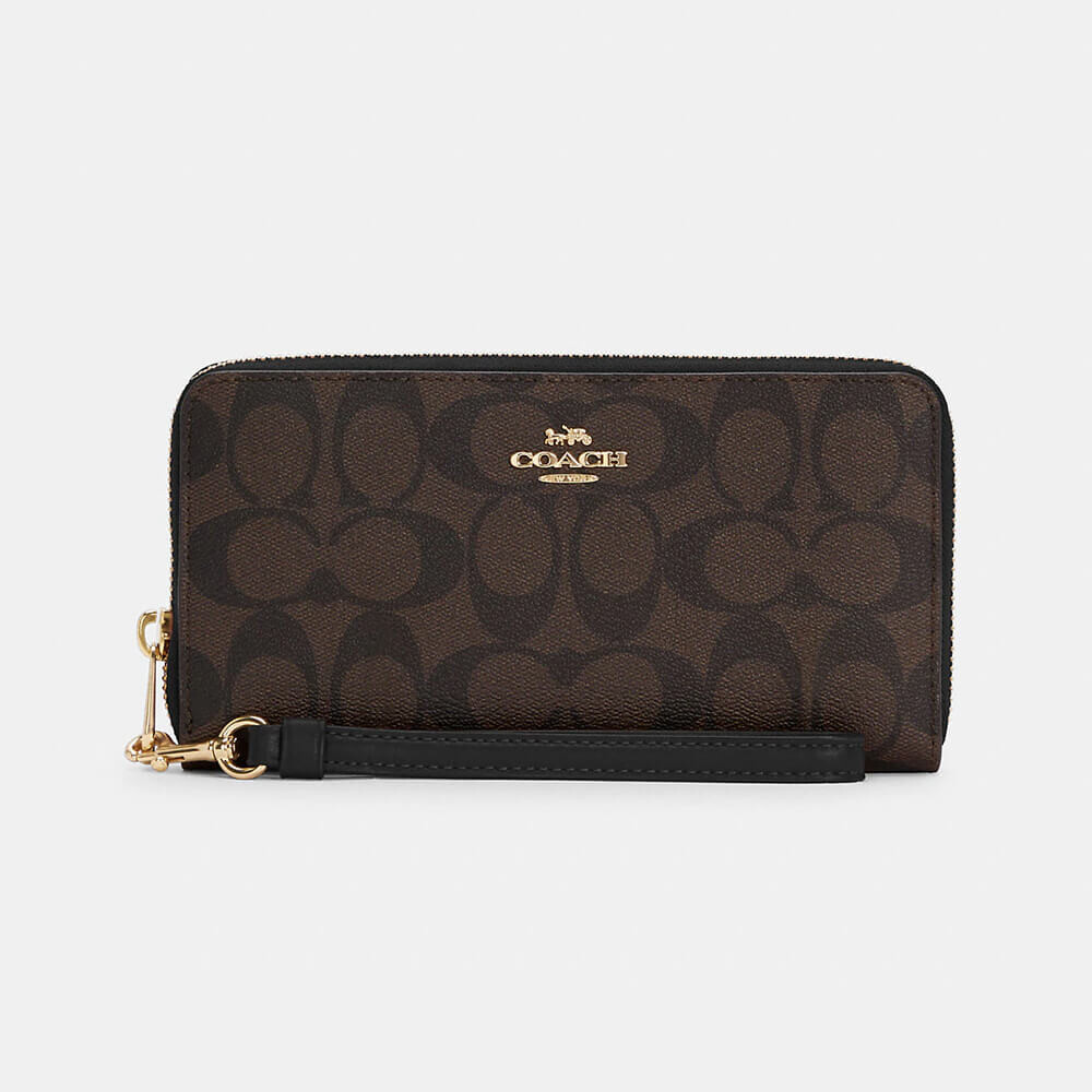 

Кошелёк Coach Long Zip Around In Signature Canvas, коричневый/чёрный