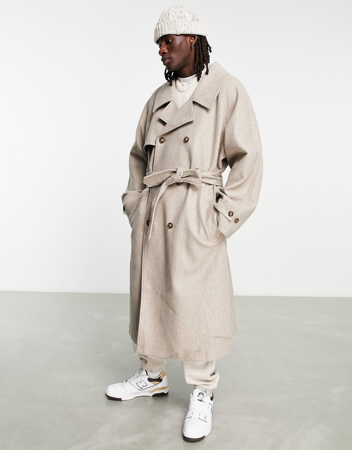 

Бежевое пальто оверсайз с эффектом шерсти ASOS DESIGN