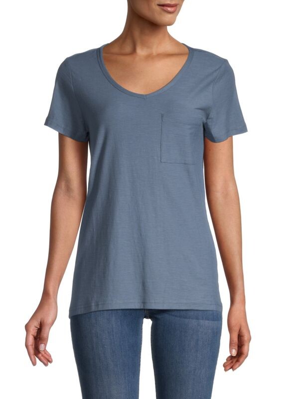 

Футболка с v-образным вырезом и карманом Saks Fifth Avenue Vintage blue