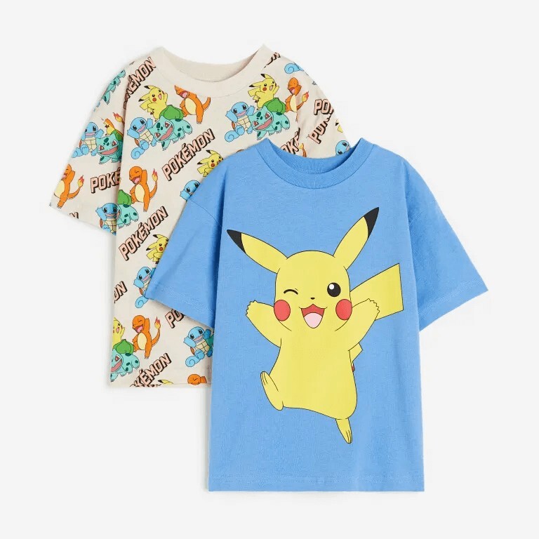 

Комплект из 2 футболок H&M x Pokémon, бежевый/голубой