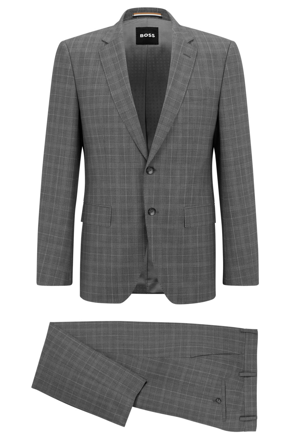 

Костюм приталенного кроя Hugo Boss Checked Stretch Virgin Wool, 2 предмета, серебристый
