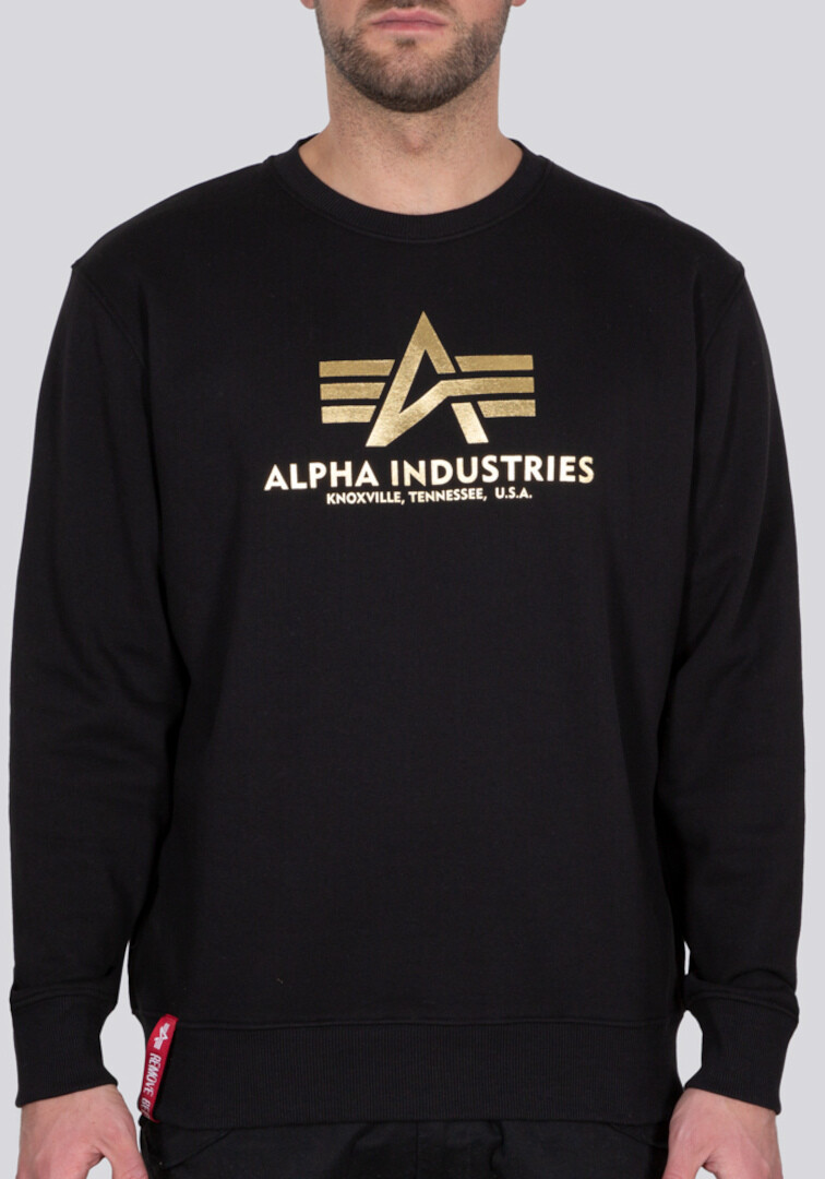 

Толстовка Alpha Industries Basic Foil Print, черно-золотистая, Черный