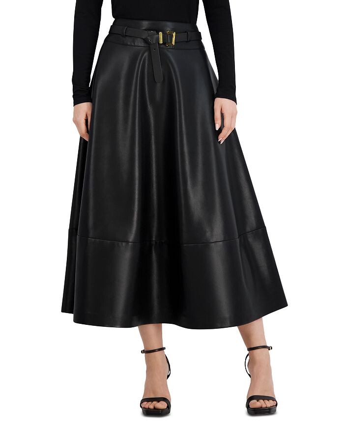 

BCBGMAXAZRIA Юбка макси из искусственной кожи с поясом, черный