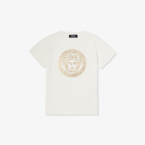 

Футболка из хлопкового трикотажа с принтом «Медуза» и короткими рукавами 8-14 лет Versace, белый