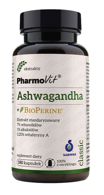 Ашваганда в капсулах Pharmovit Ashwagandha + Bioperine, 180 шт