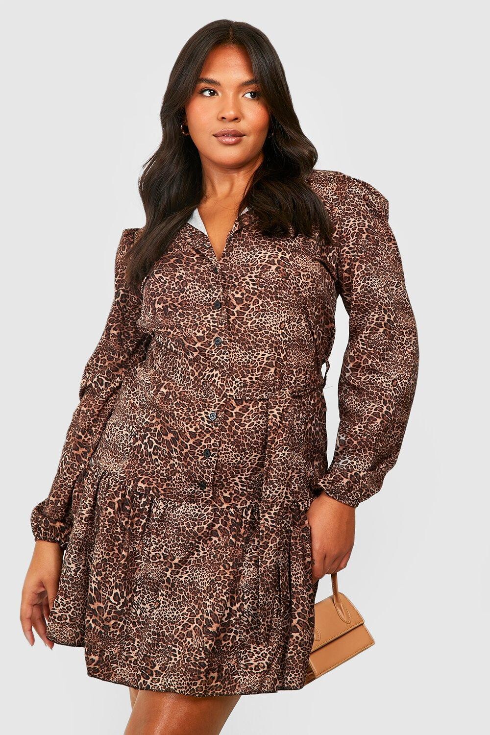 

Платье plus леопардовое платье из ткани Boohoo, коричневый