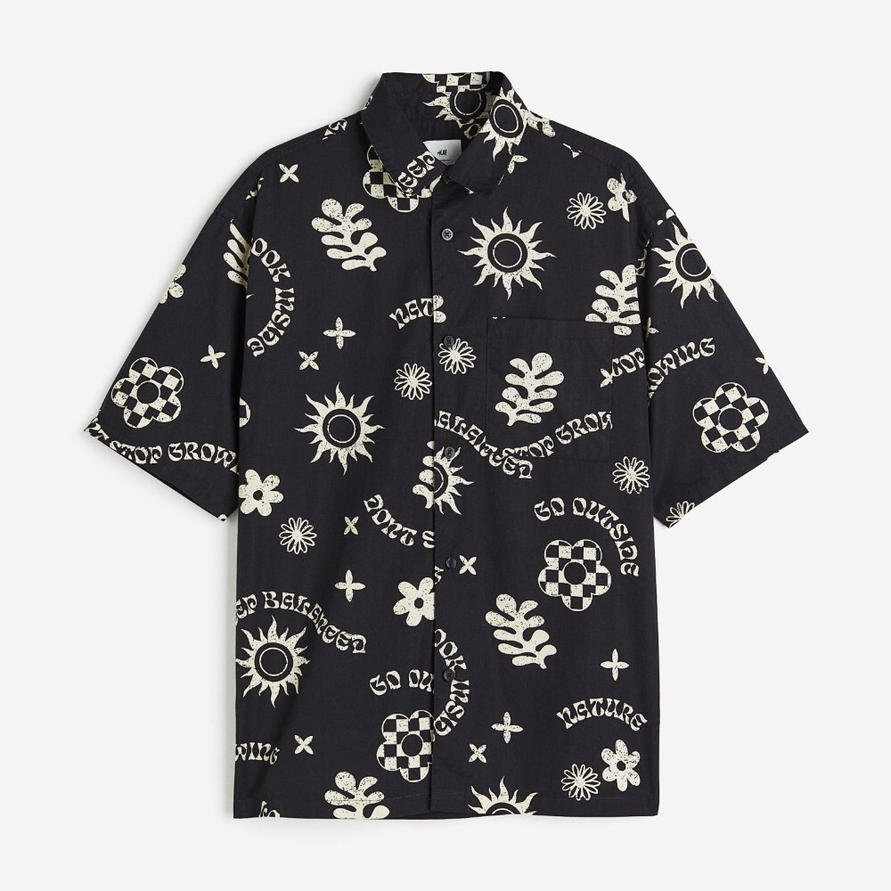 

Рубашка H&M Relaxed Fit Short-sleeved Cotton, черный