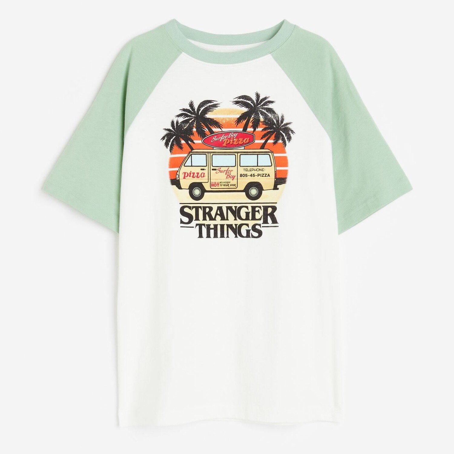 

Футболка H&M Stranger Things Printed Cotton, белый/светло-зеленый