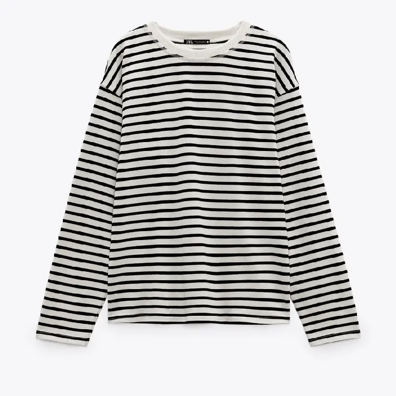 

Футболка Zara Striped Oversize, белый/черный