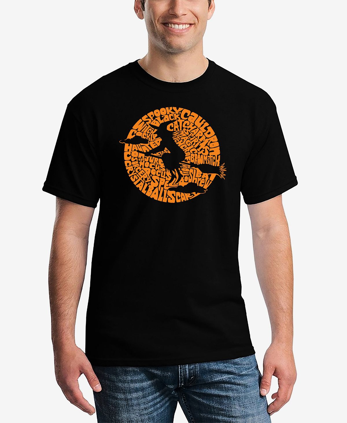 Мужская футболка с коротким рукавом spooky witch word art LA Pop Art, черный