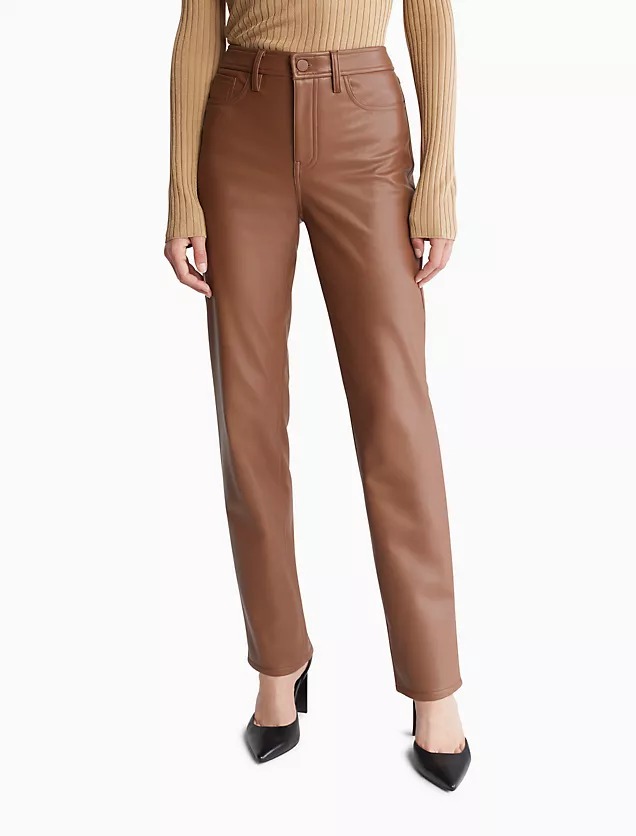 Брюки Calvin Klein Faux Leather Straight Leg, светло-коричневый
