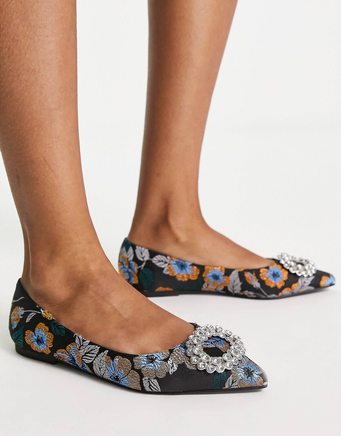 

Украшенные жаккардовые балетки с острым носком ASOS DESIGN Laura
