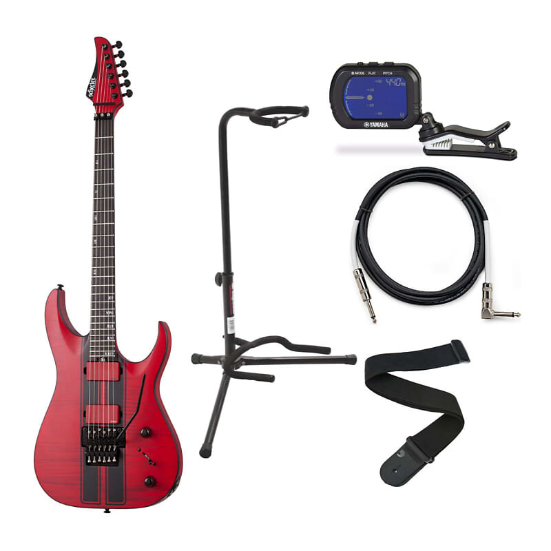 

6-струнная электрогитара Schecter Banshee GT-FR (сатиновый транс-красный, для правой руки) в комплекте с хроматическим тюнером Clip-On, штативом для гитары, гитарным кабелем и гитарным ремнем