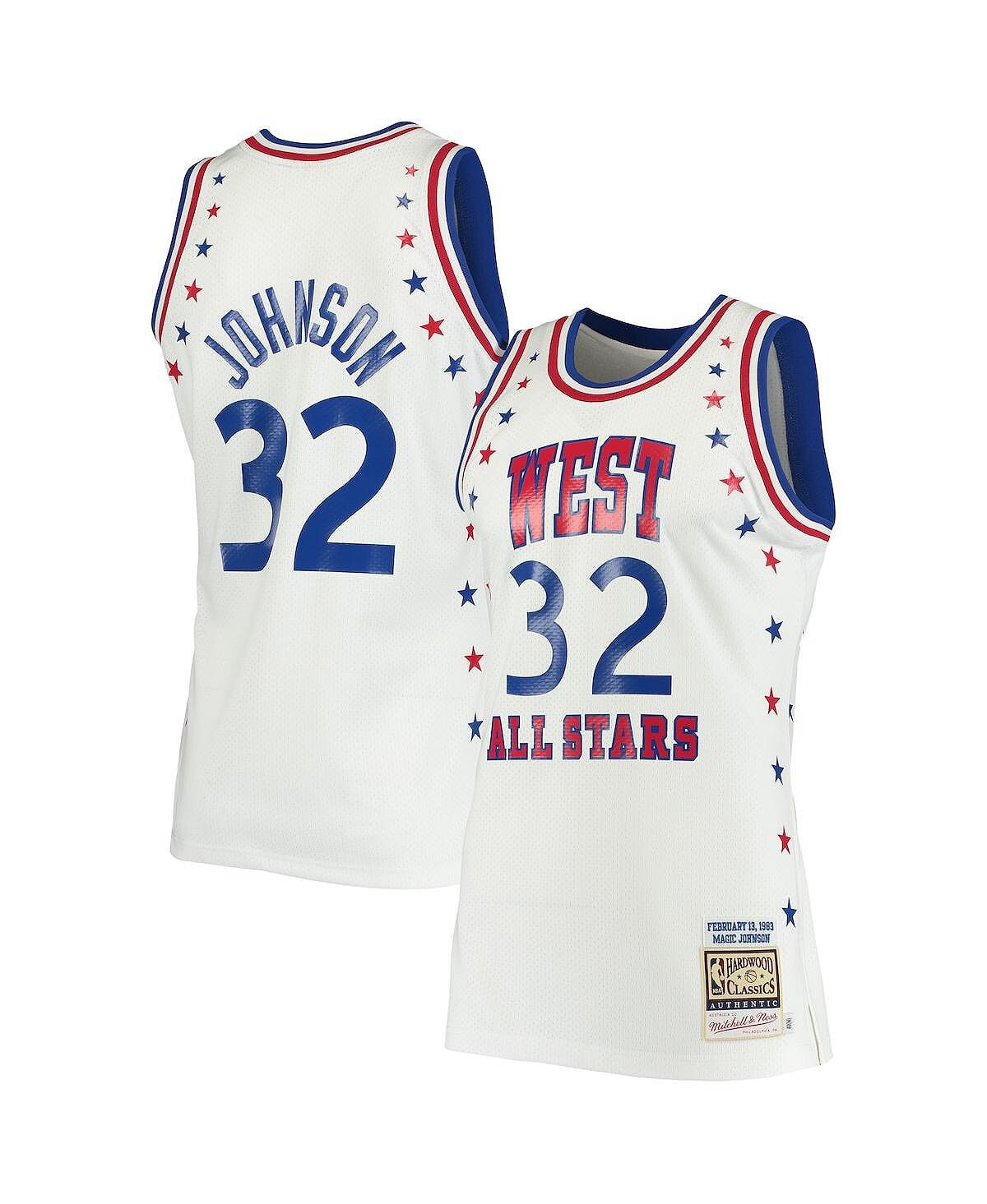 

Мужская футболка magic johnson white los angeles lakers 1983 nba all-star game hardwood classics authentic jersey Mitchell & Ness, белый