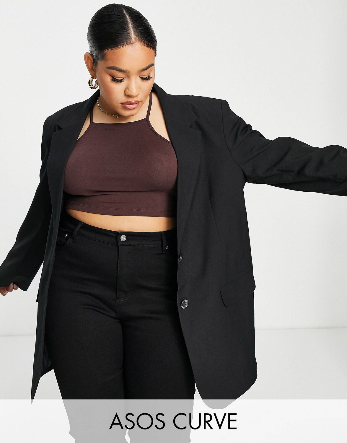 

Черный приталенный пиджак для мальчика ASOS DESIGN Curve Mix & Match