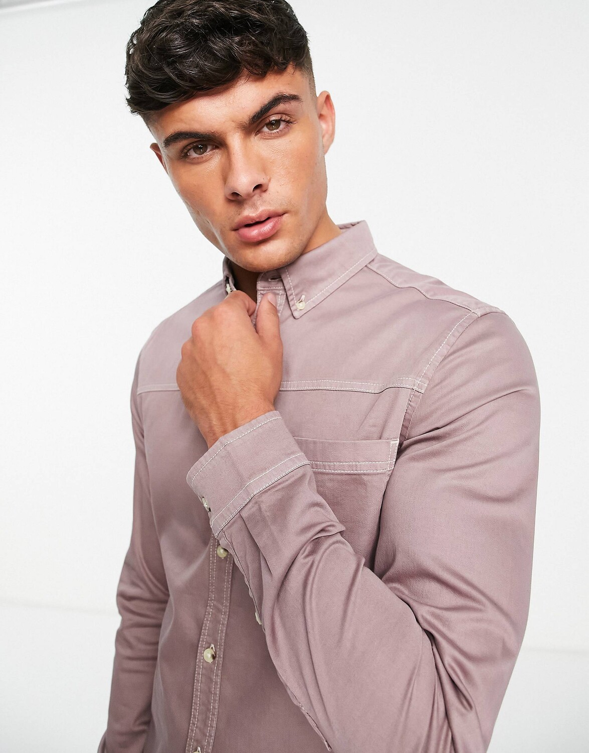 

Коричневая джинсовая рубашка скинни ASOS DESIGN
