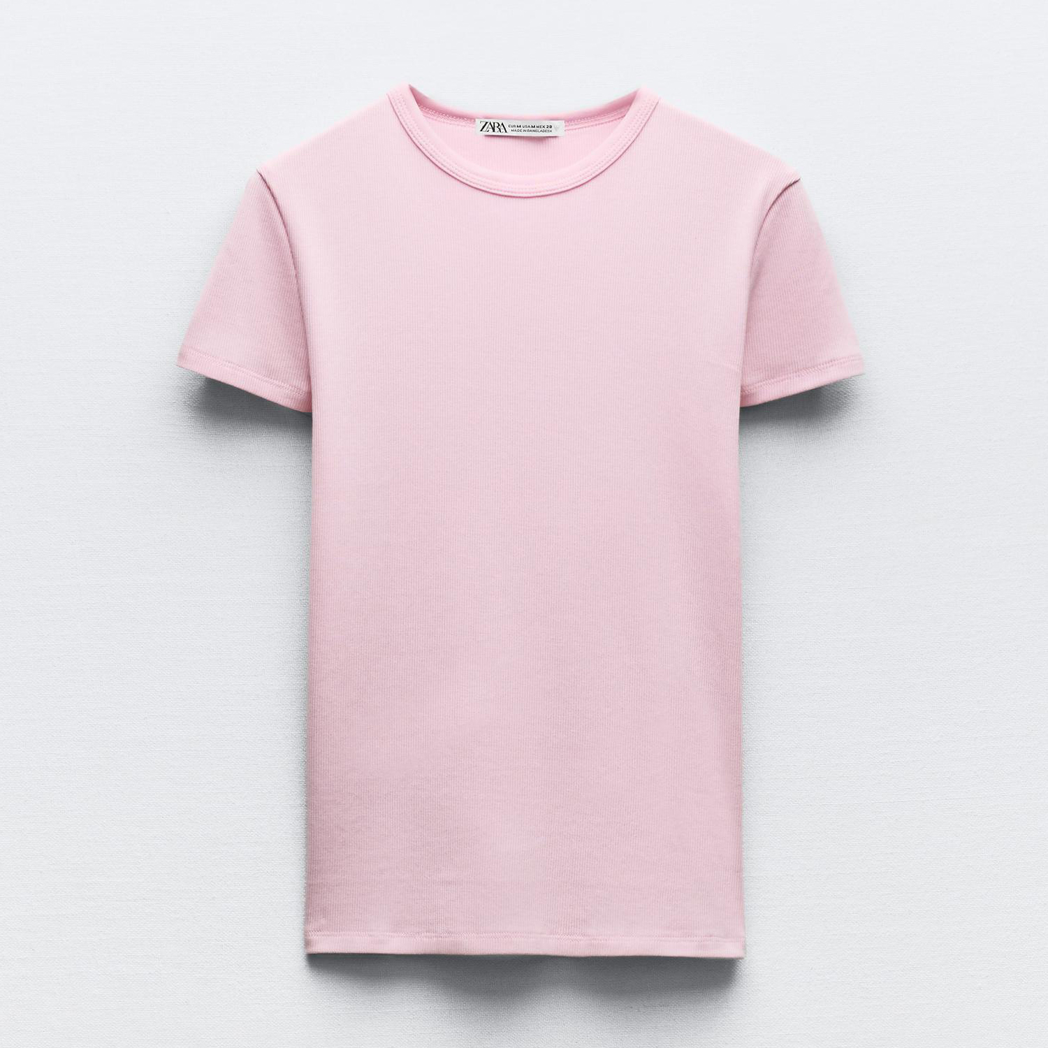 Футболка Zara Ribbed Short Sleeve, светло-розовый футболка zara ribbed polo top светло коричневый