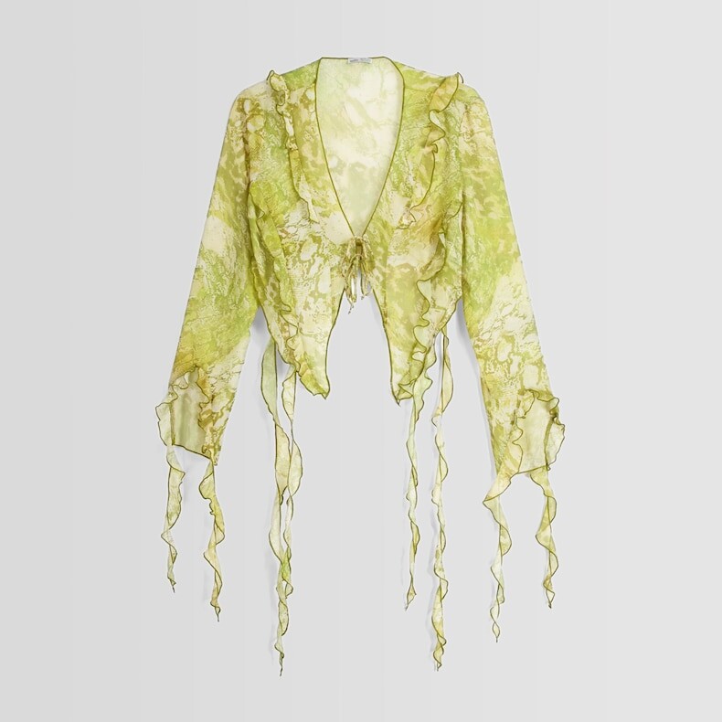 

Блузка с рюшами Bershka Long Sleeve Chiffon With Print, мультиколор