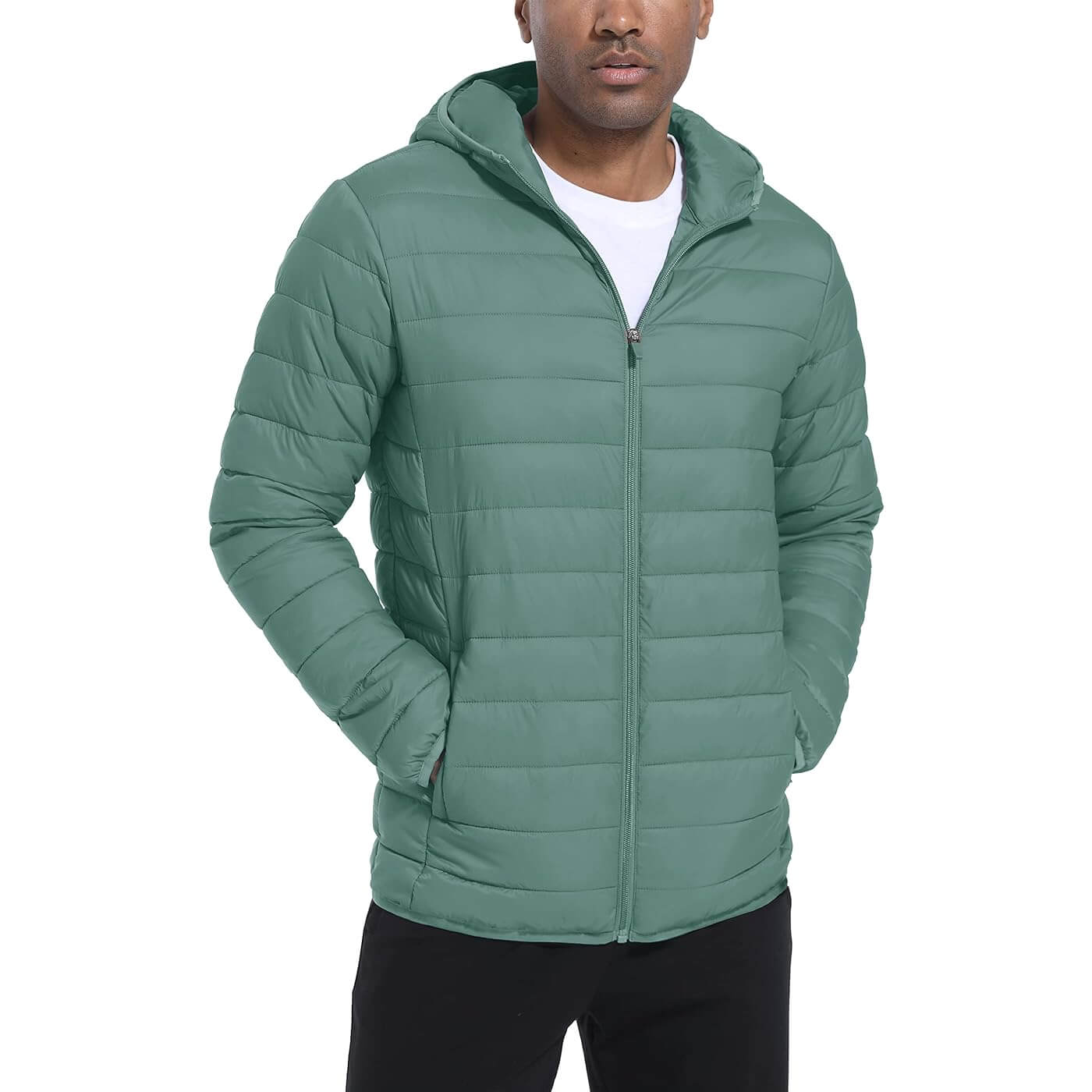 Утепленная легкая куртка с капюшоном Tacvasen Puffer Water-Repellent Windbreaker, серо-зеленый стеганая утепленная куртка с капюшоном