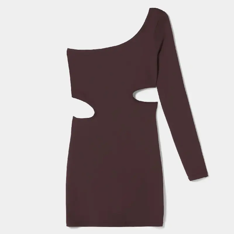 

Платье Bershka Mini With Asymmetric Long Sleeve And Cut Outs, коричневый