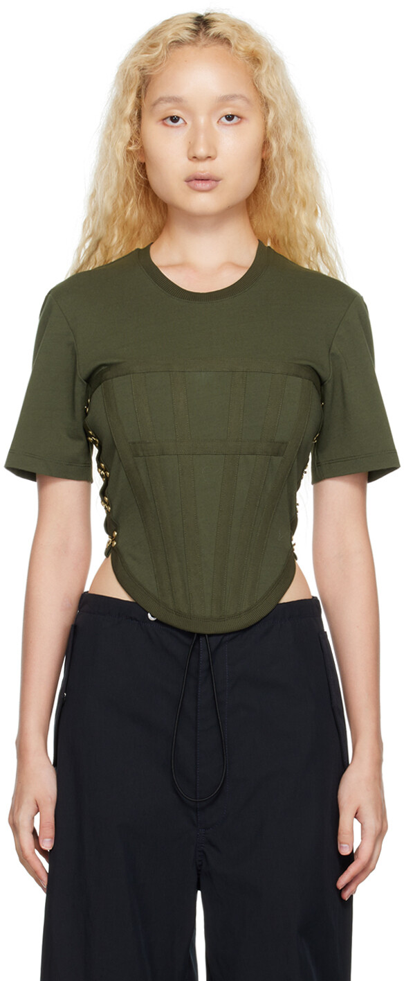 

Эксклюзивная зеленая футболка с корсетом SSENSE Dion Lee