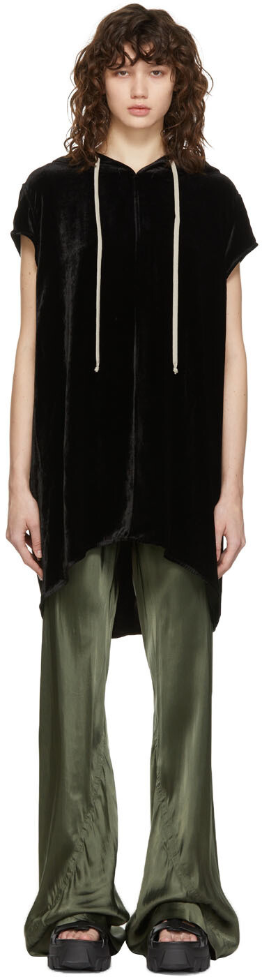 

Худи Jumbo из бархата черного цвета с капюшоном Rick Owens