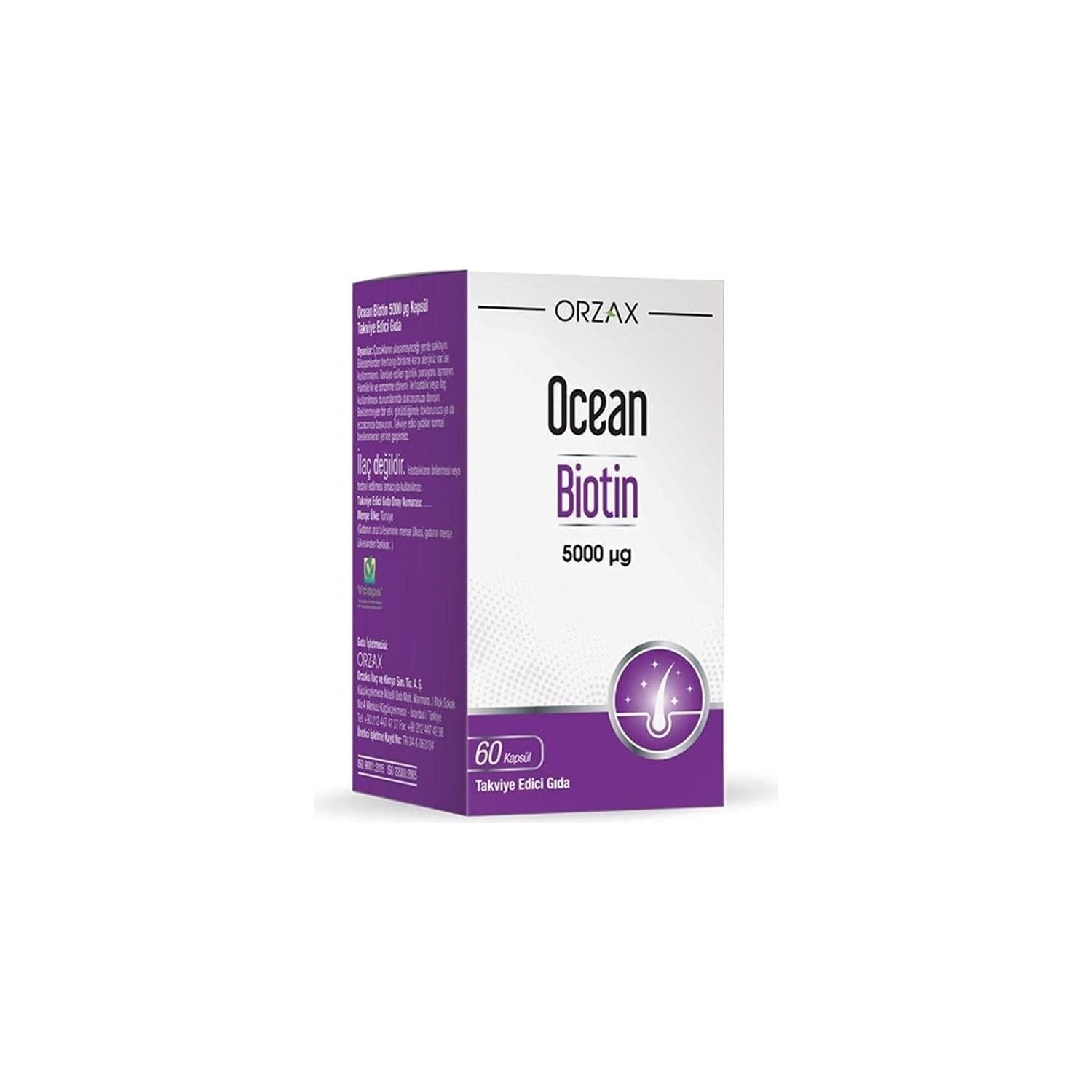 Пищевая добавка Ocean Biotin 5000MCG, 60 капсул пищевая добавка thp biotin plus zinc 60 капсул