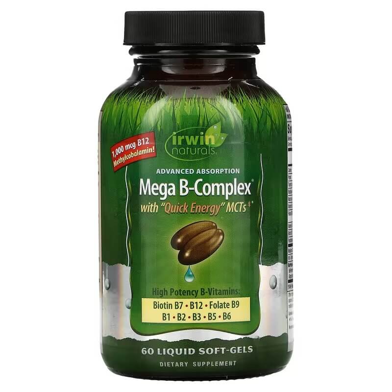 Пищевая Добавка Irwin Naturals Mega B Complex Quick Energy, 60 мягких капсул пищевая добавка irwin naturals для волос 60 капсул