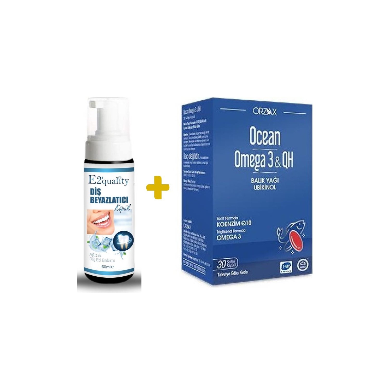 Отбеливающая пена для зубов Orzax E2' Quality + Омега-3 Orzax Ocean & Qh Supplementary Food, 30 капсул