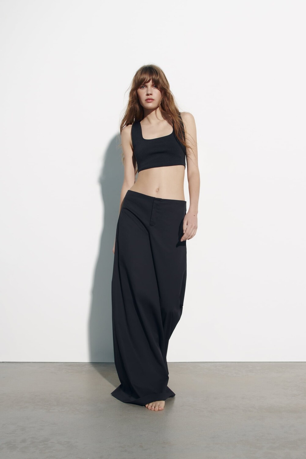 

Широкие длинные брюки ZARA, черный