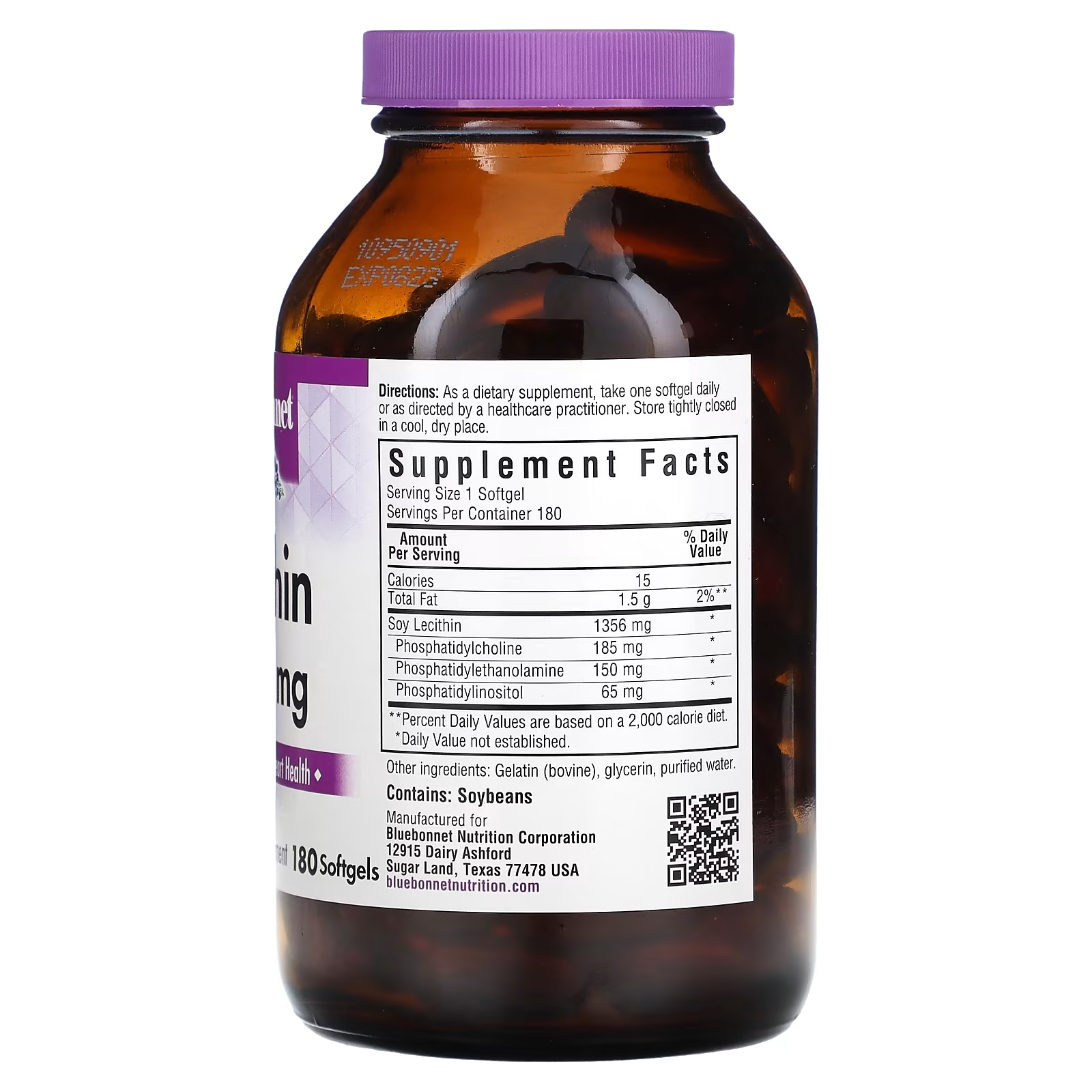 Bluebonnet Nutrition натуральный лецитин 1365 мг, 180 мягких капсул