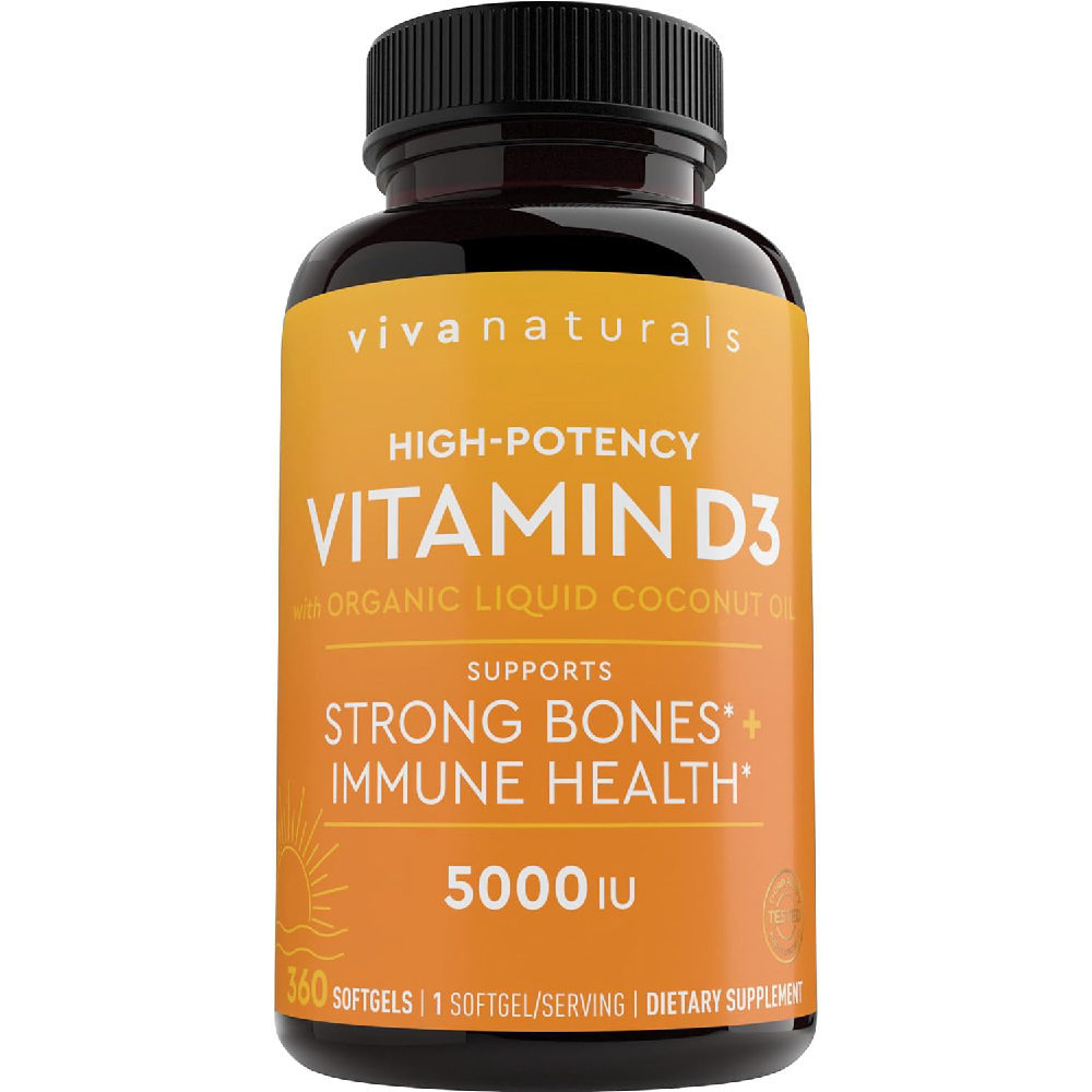 Витамин D3 Viva Naturals 5000 МЕ (125 мкг), 360 мягких капсул carlson labs витамин d3 125 мкг 5000 ме 360 мягких желатиновых капсул