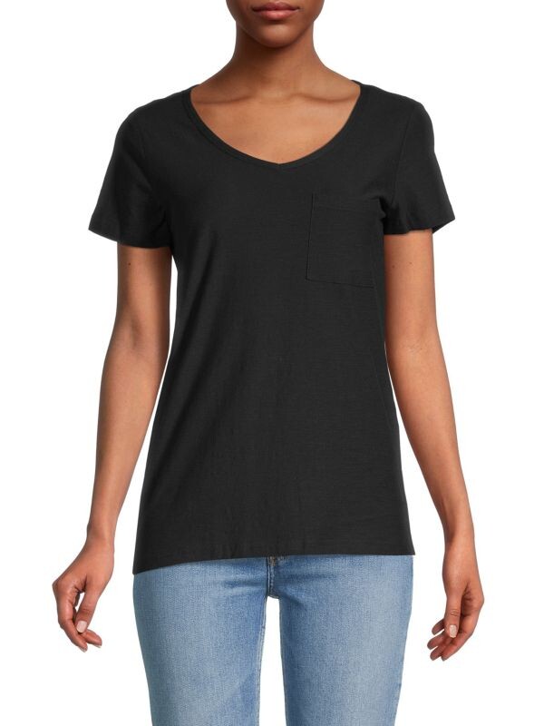 

Футболка с v-образным вырезом и карманом Saks Fifth Avenue Black