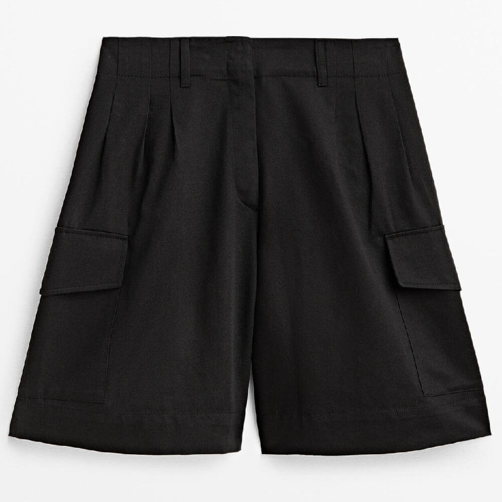

Шорты Massimo Dutti Cargo Bermuda In A Cotton And Linen Blend, черный