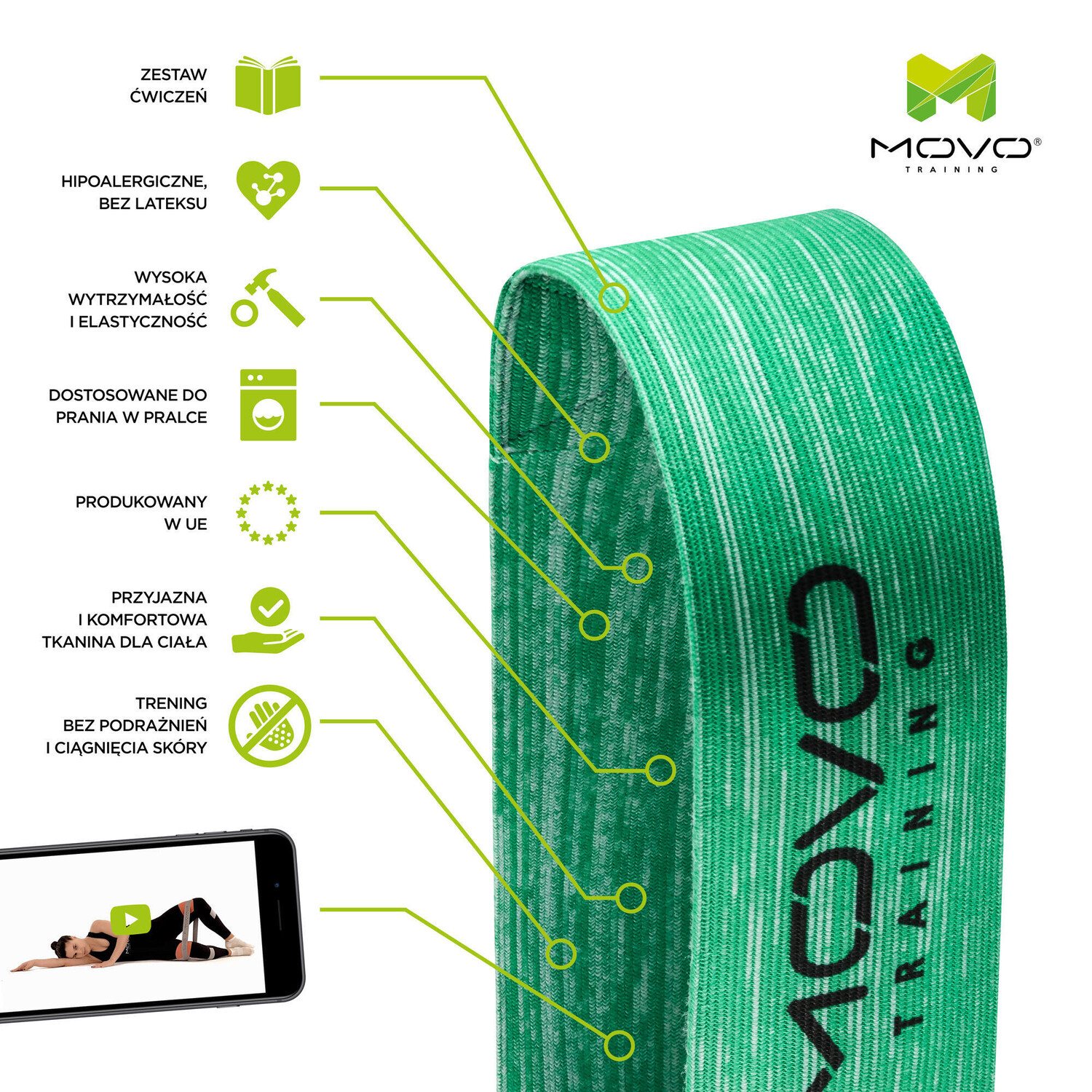 

POWER BAND ОПТИМАЛЬНЫЙ ТРЕНИРОВОЧНЫЙ ПОЯС MOVO, зеленый