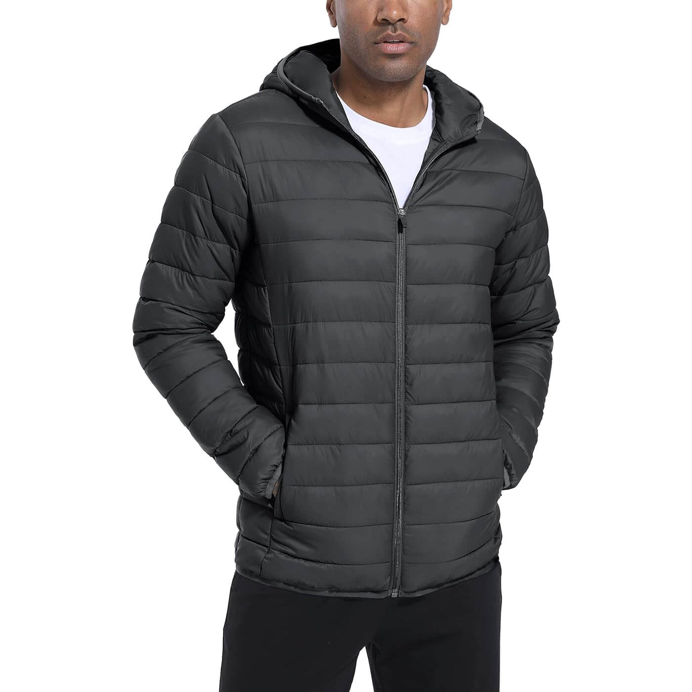 Утепленная легкая куртка с капюшоном Tacvasen Puffer Water-Repellent Windbreaker, темно-серый стеганая утепленная куртка с капюшоном