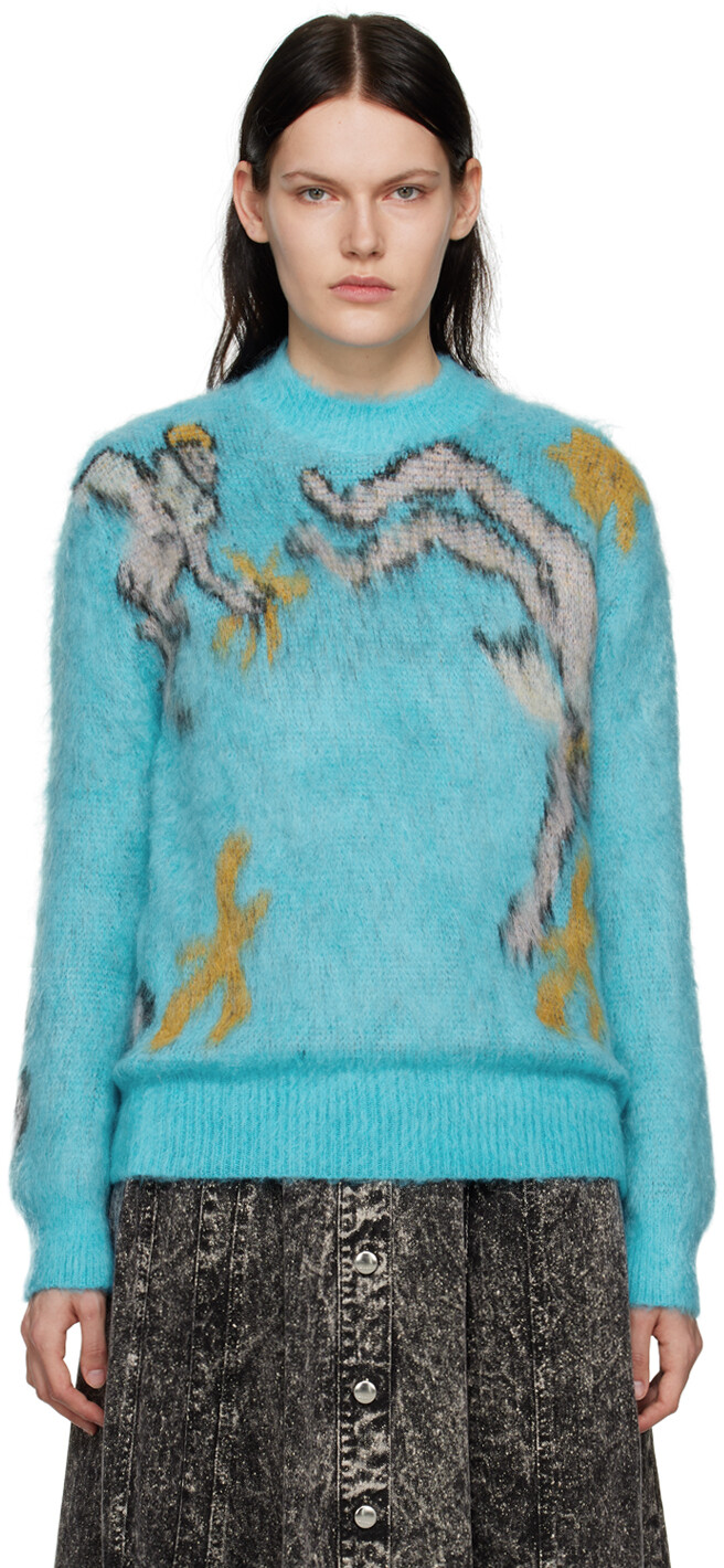 

Синий жаккардовый свитер Marni