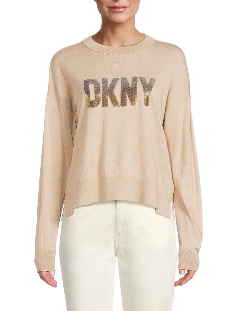 

Толстовка с логотипом и пайетками Dkny, бежевый