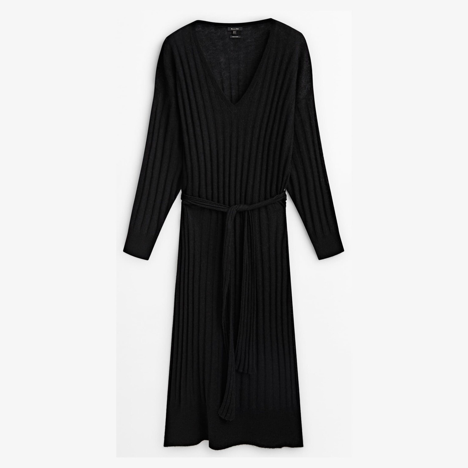 

Платье Massimo Dutti Ribbed Wool Blend With Belt, черный