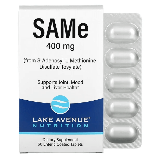 SAMe (S-аденозил-L-метионин дисульфат тозилат), 400 мг, 60 таблеток, Lake Avenue Nutrition same s аденозил метионин life extension 400 мг 30 таблеток