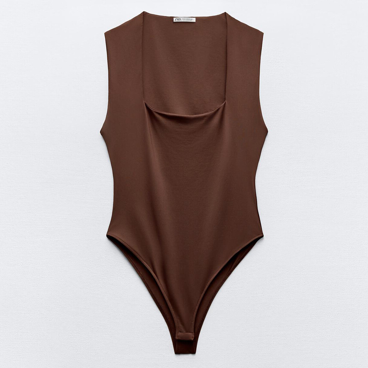 

Боди-комбинезон Zara Polyamide With Square Neckline, коричневый