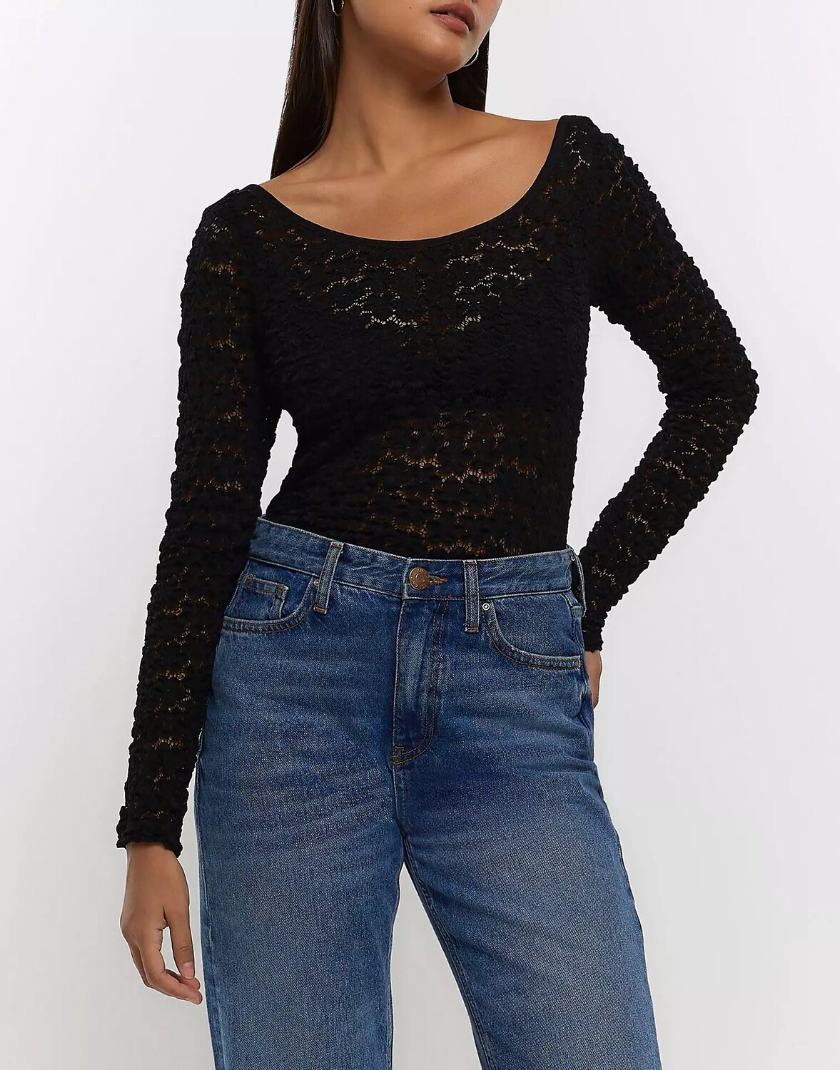 

Лонгслив River Island Lace, черный